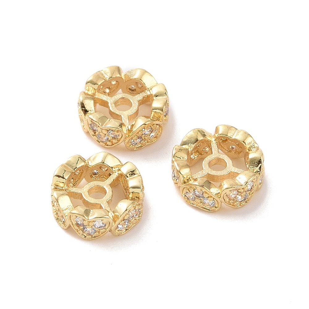 Heart Brass Micro Pave Beads 2 Pk Platinum and Gold Color