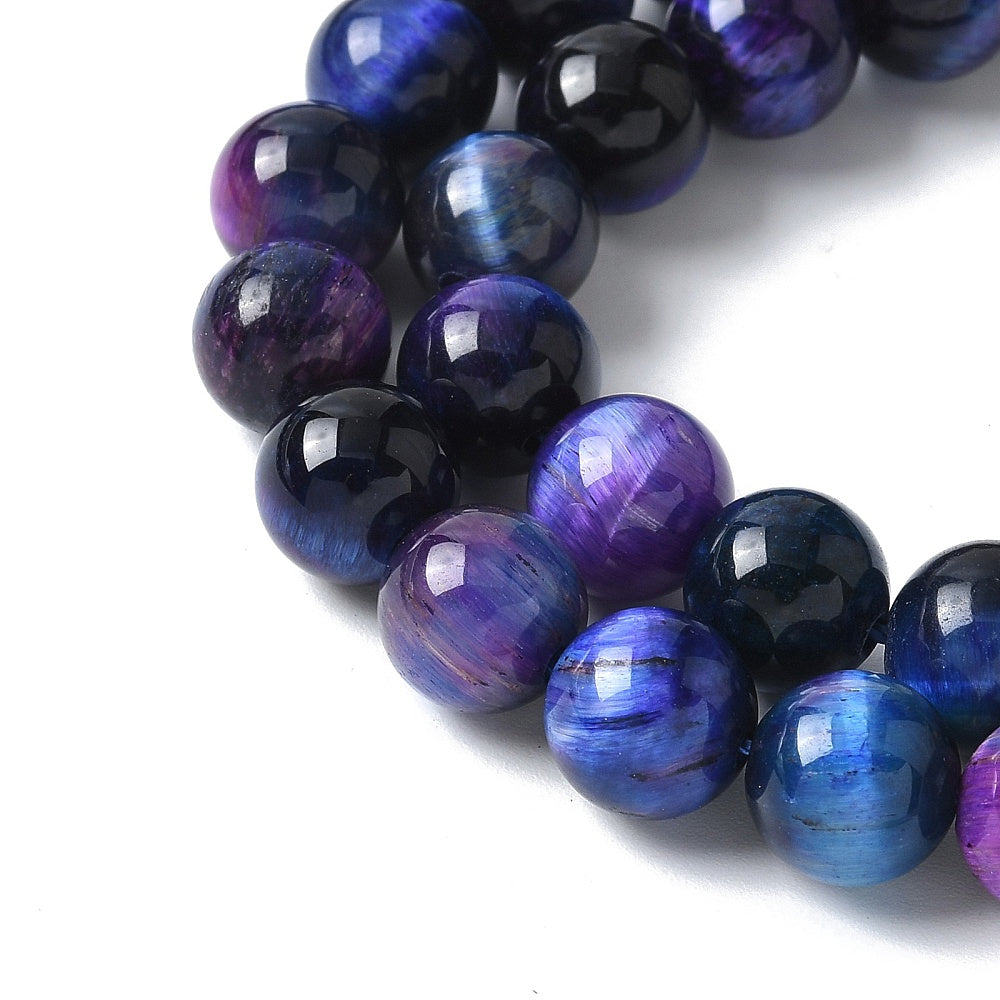 Tiger Eye Beads – 8mm Dyed & Heated, Midnight Blue (Approx. 47–48pcs/Strand) The Pink Bead Shop