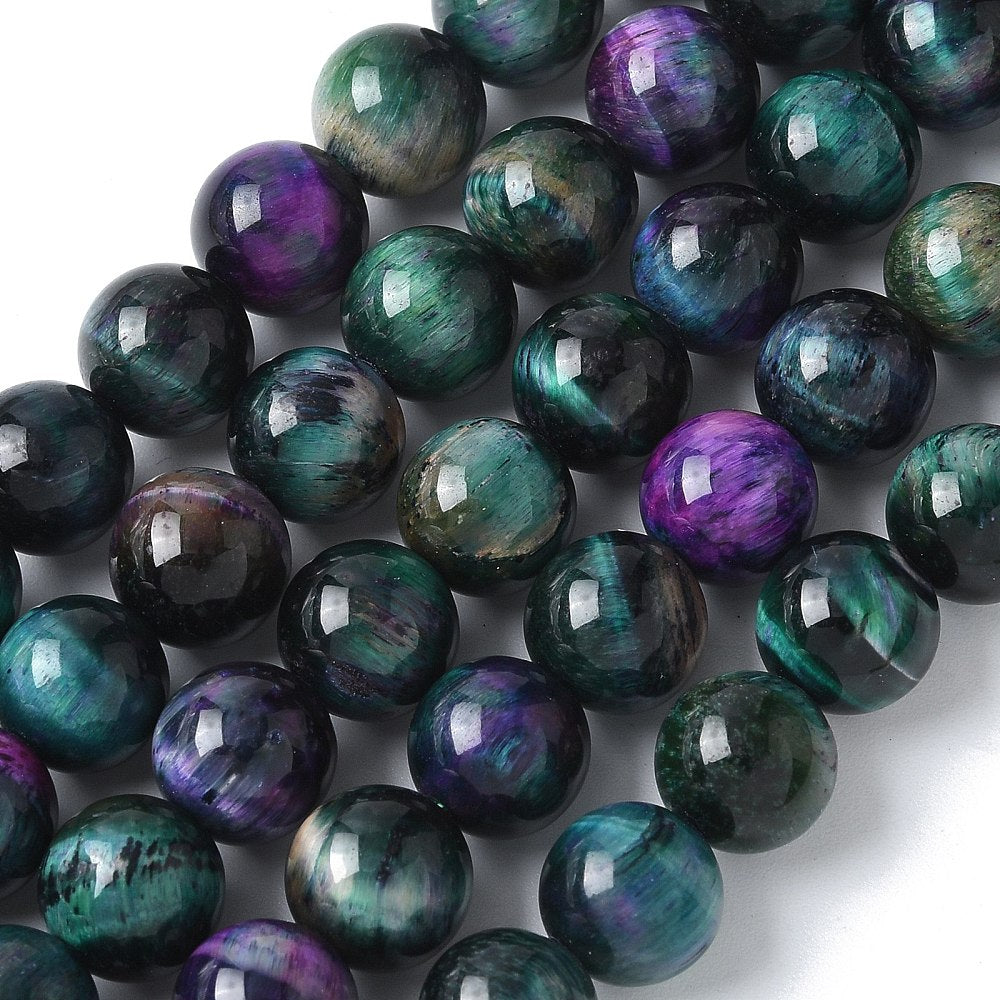 Natural Tiger Eye Beads Strands, Dyed & Heated, Round, Teal 8mm