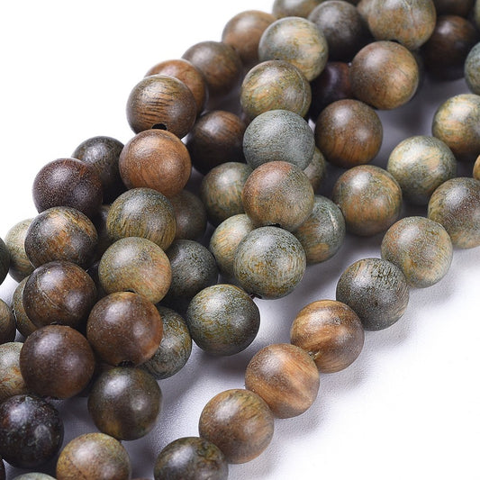 Natural Sandalwood Beads Strands, Round, Olive 8mm