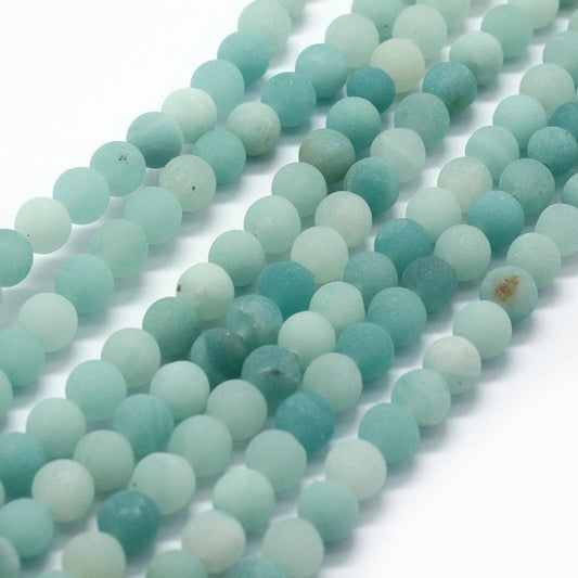 Natural Amazonite Bead Strands, Round, Frosted Size: about 6mm