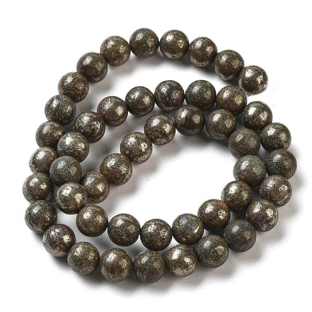 Pyrite Natural Dark Slate Grey 8mm Round Bead Strands