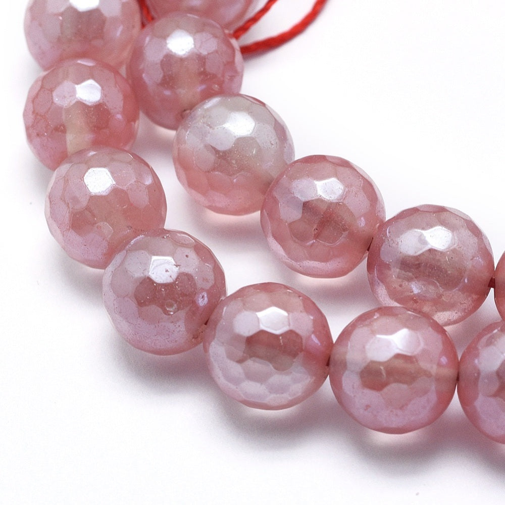 Cherry Quartz Elecroplated Faceted Bead Strands 8mm