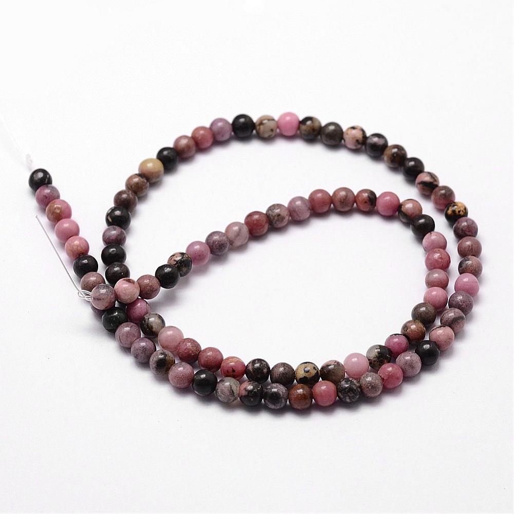 Natural Rhodonite Beads Strands – Round, 8mm, Hole: 1mm, Approx. 45–48pcs/Strand, 15” The Pink Bead Shop