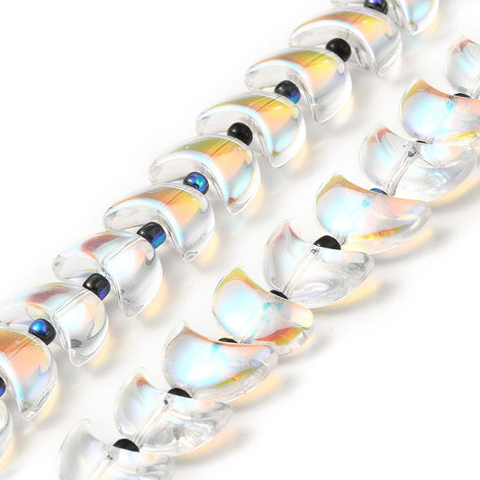 Transparent Electroplate Glass Beads – Half Plated Crescent Moon, Clear AB or Dark Slate Blue, 14×9×6mm, Hole: 1mm (~80pcs per Strand, 26.7”/68cm) The Pink Bead Shop