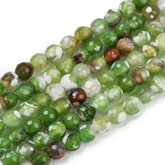 Natural Fire Crackle Agate Beads Strands, Dyed; Heated, Round, Faceted, Lime Green 6mm