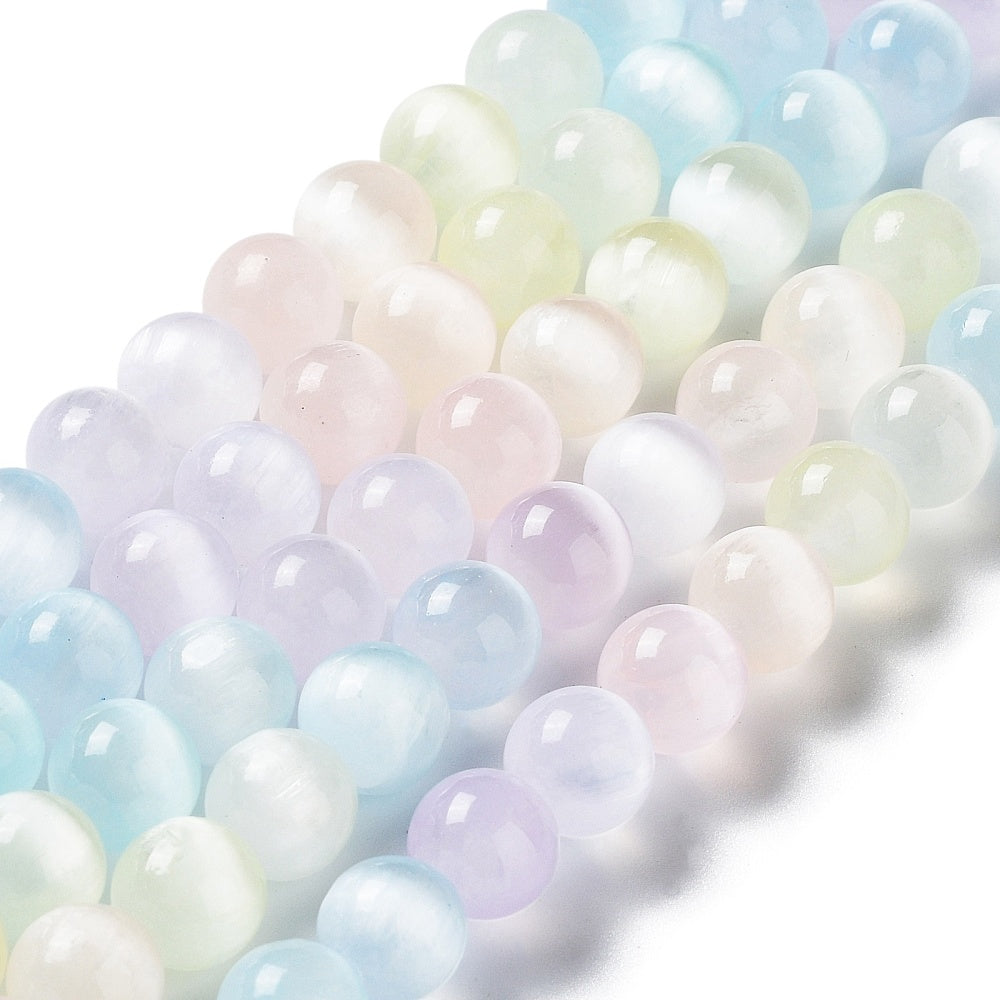 Selenite Beads Dyed Macaron Color Round 8mm (48pcs/Strand) The Pink Bead Shop