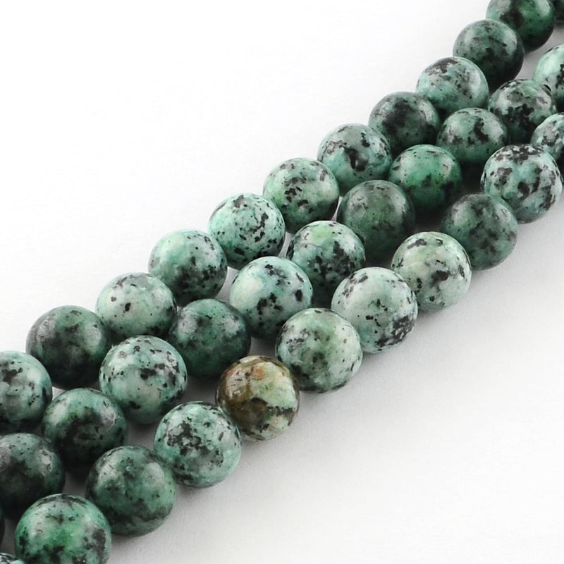 Dyed Natural Sesame Jasper Beads Strands – Dark Sea Green, Round, 8mm, Hole: 1mm, Approx. 48pcs/Strand, 14.9” The Pink Bead Shop