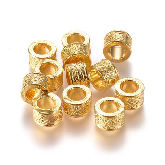 Tibetan Style Alloy European Beads, Large Hole Beads, Golden & Antique Silver 8mm 10 Pack