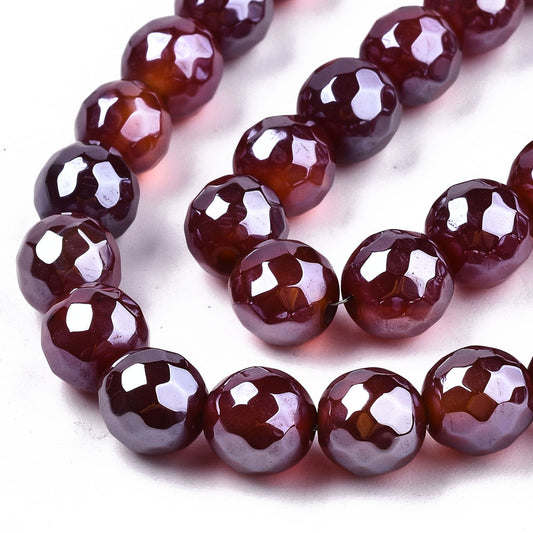 Electroplated Agate Beads  Pearl Luster Dark Red, 8.5×7–8mm (47–48pcs/Strand) The Pink Bead Shop