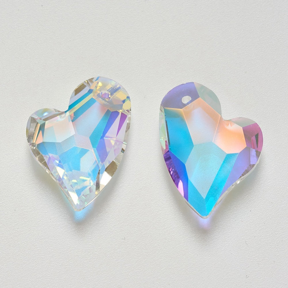 K9 Glass Rhinestone Pendants, Faceted, Heart, Crystal AB Imitation Austrian Crystal 2Pack