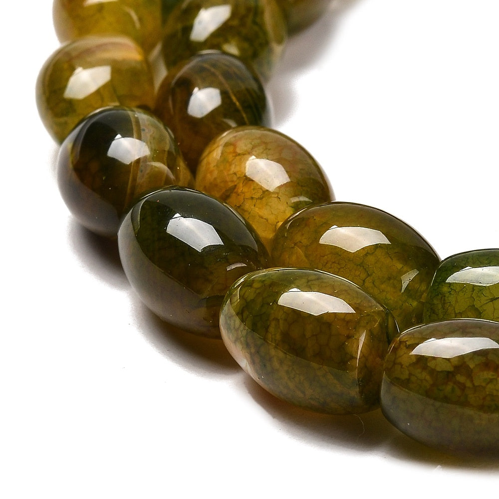 Agate Beads Dyed & Heated Olive Bongo Drum Shape 13~14x10mm (28pcs/Strand) The Pink Bead Shop