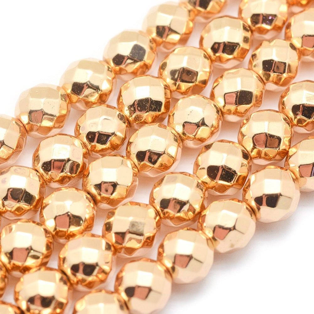 Hematite Faceted Grade AAA Long Lasting Plated 4mm Light Gold Bead Strands