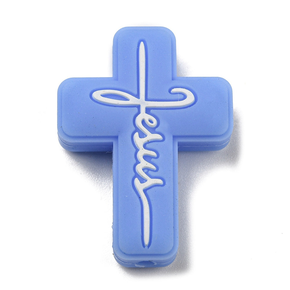 Cross with wordJesus Silicone Focal Bead