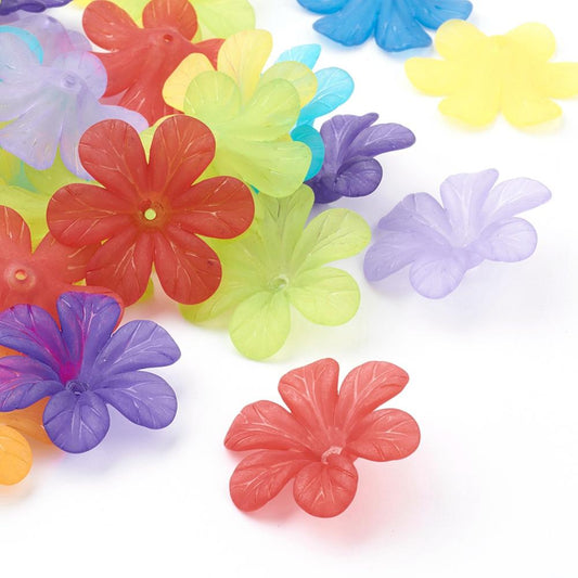 Transparent Acrylic Beads, Frosted, Flower Bead Caps, Mixed Color Bulk 10pk