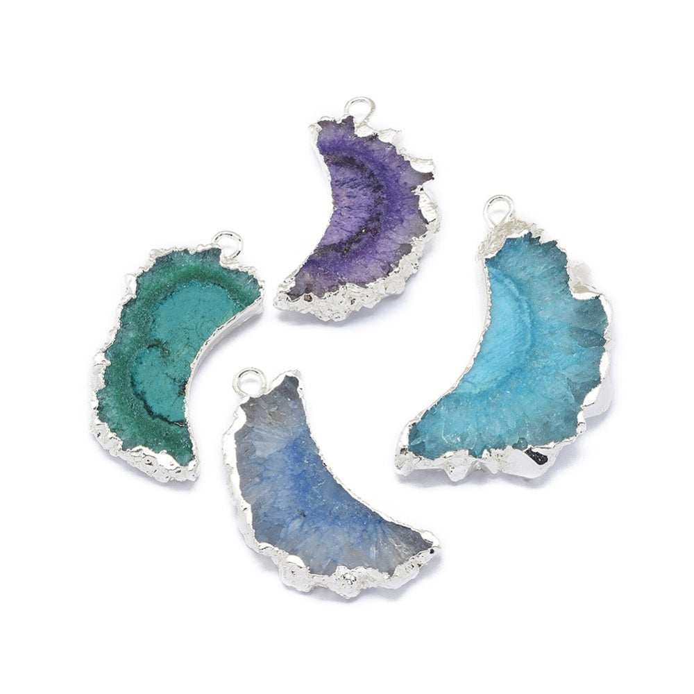 Druzy Quartz Crescent Moon Pendant