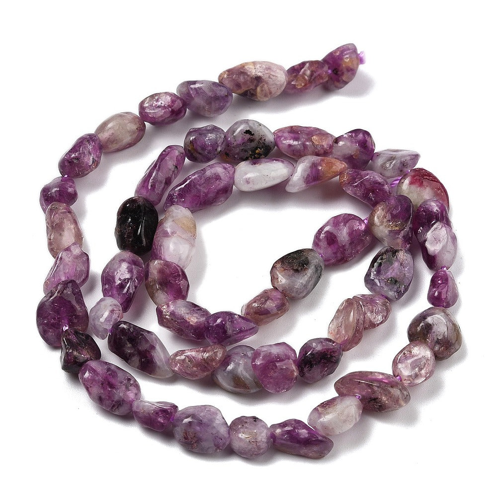 Natural Lepidolite/Purple Mica Stone Beads Strands, Nuggets