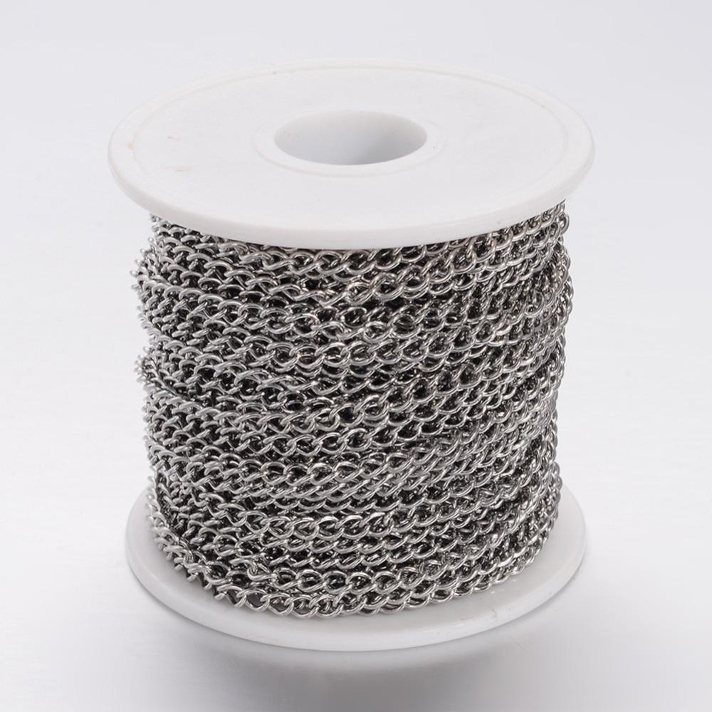 Tarnish Resistant 304 Stainless Steel Twisted Chains, Curb Chains, Unwelded, , Stainless Steel Color SOLD BY THE METER