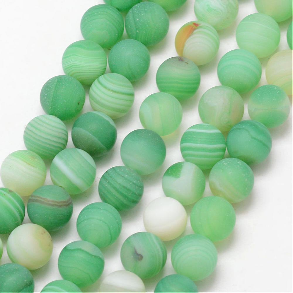 Agate Striped Grade A Round Frosted 8mm Green Bead Strands
