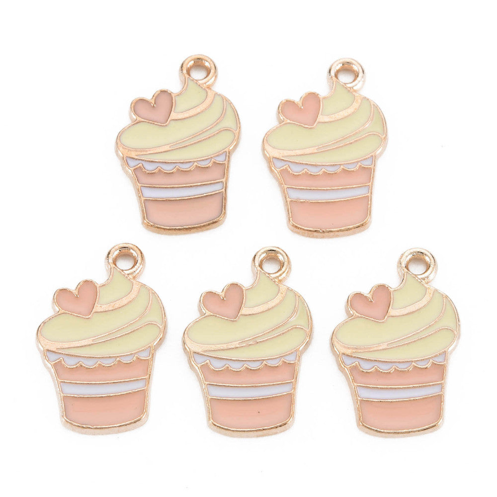 Alloy Pendants, Cadmium Free & Lead Free, with Enamel, Cake, Light Gold 5 Pk