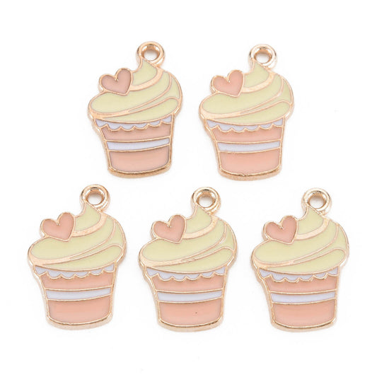 Alloy Pendants, Cadmium Free & Lead Free, with Enamel, Cake, Light Gold 5 Pk