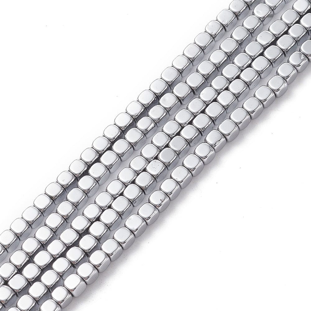 Non-magnetic Synthetic Hematite Beads Strands, Cube, Grade AAA 3mm Silver, Platinum, Multi color