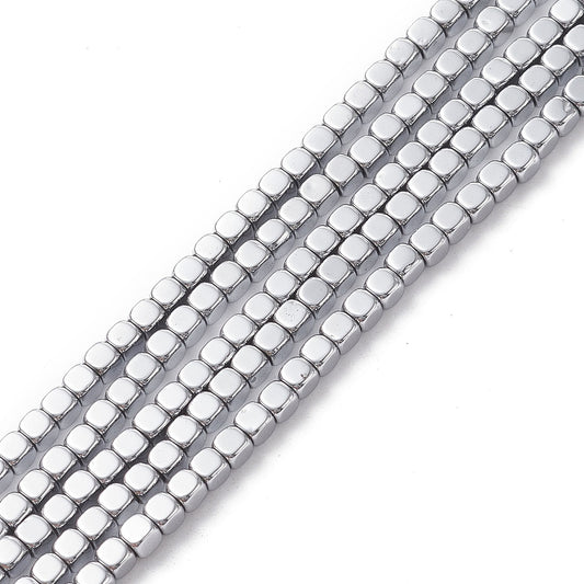 Non-magnetic Synthetic Hematite Beads Strands, Cube, Grade AAA 3mm Silver, Platinum, Multi color
