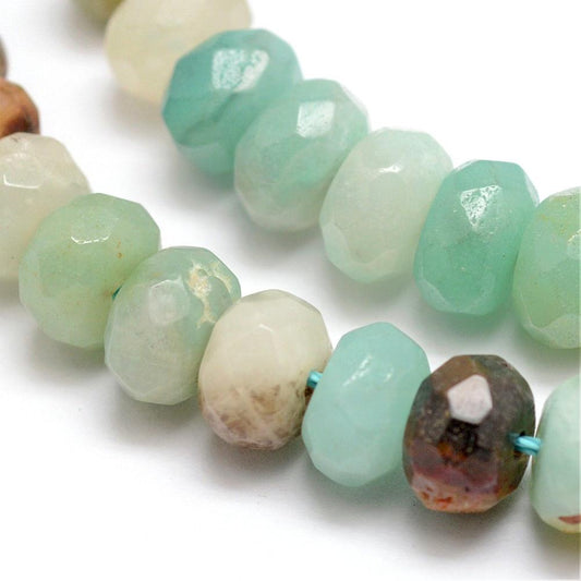 Faceted Natural Flower Amazonite Rondelle Beads Strands – 6x5–6mm, Hole: 1mm, Approx. 64–76pcs/Strand, 14.5” The Pink Bead Shop