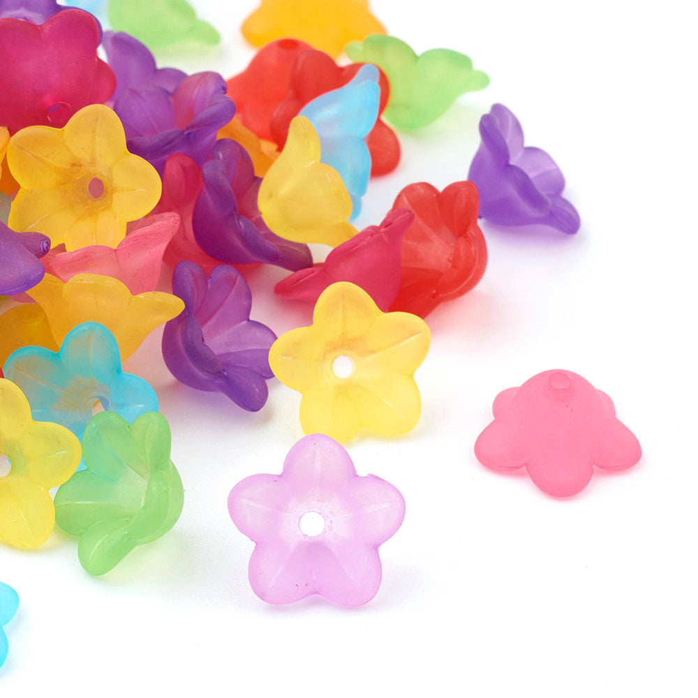 Transparent Acrylic Beads, Frosted, Flower, Mixed Color Bulk 20 Pieces