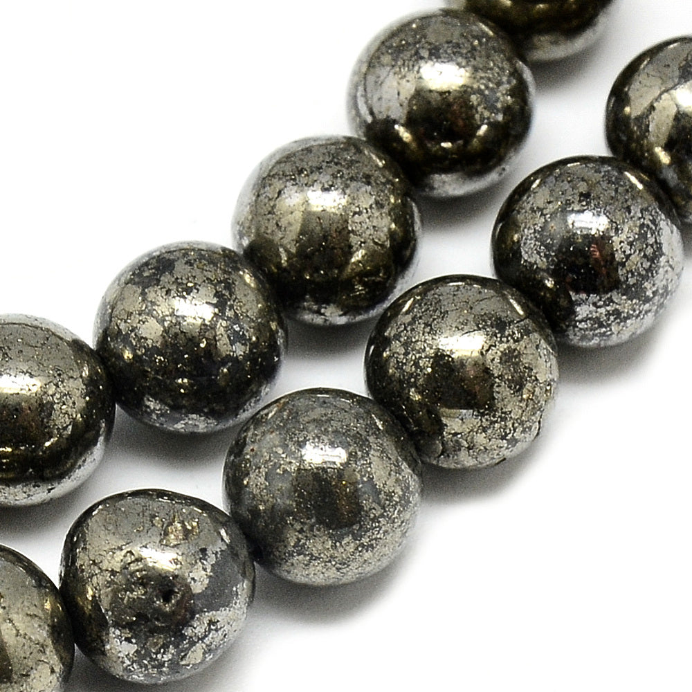Pyrite Natural Dark Slate Grey 8mm Round Bead Strands