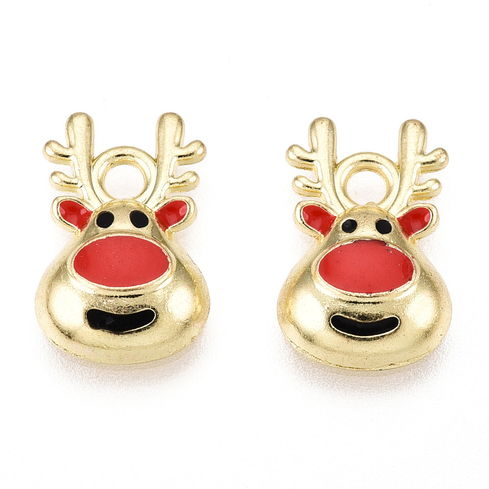 Golden Plated Alloy Enamel Charms, for Christmas, Elk, Colorful 5 Pack