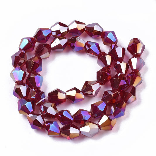Electroplate Glass Beads Strands, AB Color Plated, Faceted, Bicone, Assorted Colors