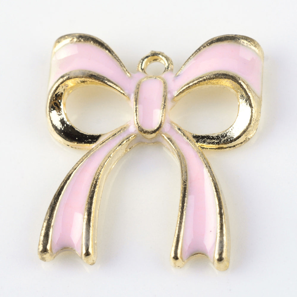 Bowknot Alloy Enamel Pendants, Pink, White and Aqua 5Pk