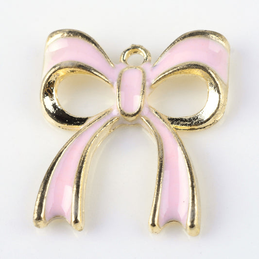 Bowknot Alloy Enamel Pendants, Pink, White and Aqua 5Pk