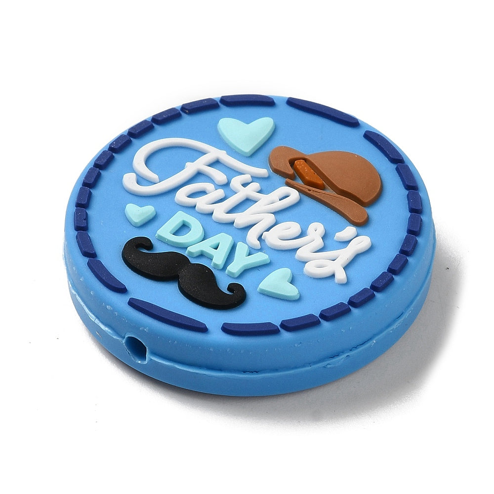 Father Day Food Grade Eco-Friendly Silicone Focal Beads; Flat Round