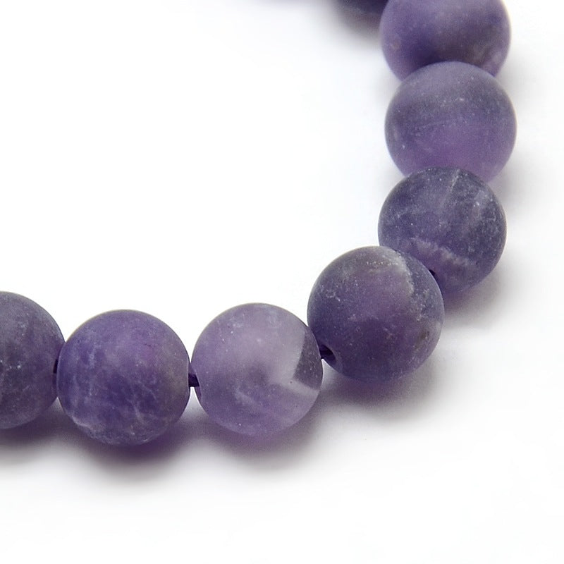 Frosted Natural Amethyst Round Bead Strands 8mm