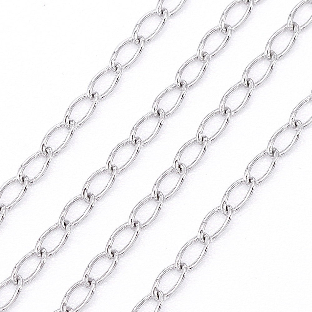 Tarnish Resistant 304 Stainless Steel Curb Chains/Twisted Chains, Soldered; Stainless Steel Color 1 METER