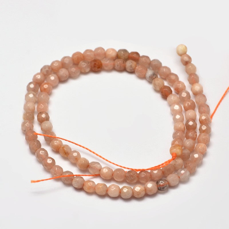 Faceted Round Natural Sunstone Beads Strands – 4mm | The Pink Bead Shop