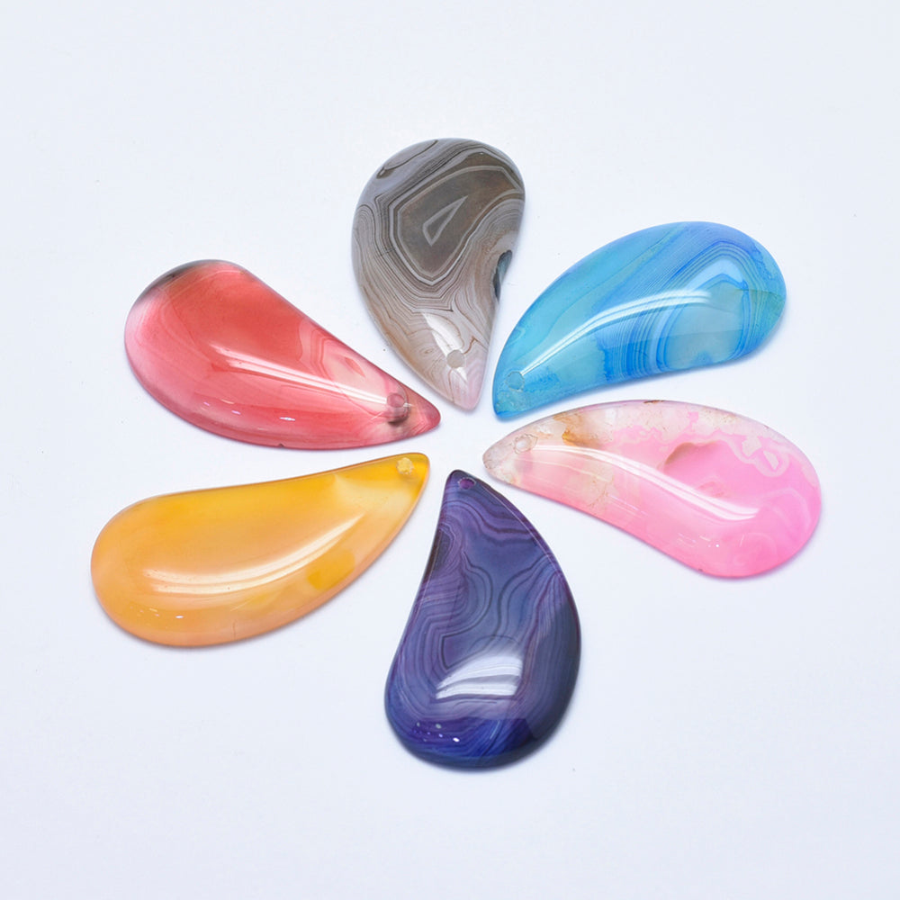 Natural Agate Pendants, Dyed, Drop, Mixed Color
