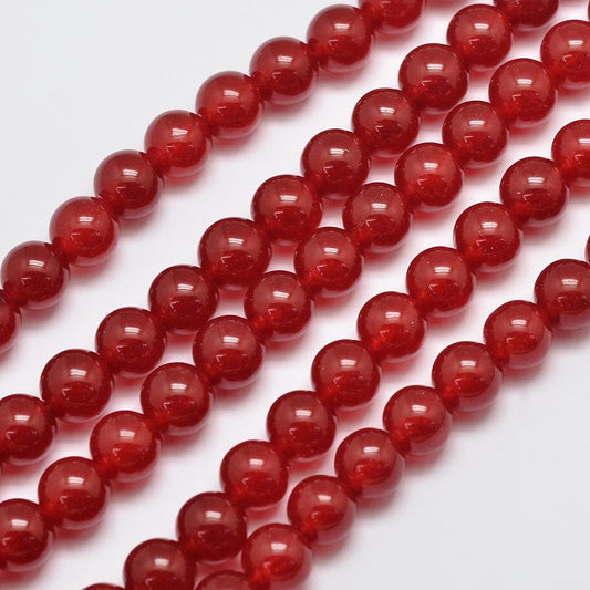 Natural & Dyed Red Malaysia Jade Beads Strands  Round, 8mm, Hole: 1mm, Approx. 48pcs/Strand, 15” The Pink Bead Shop