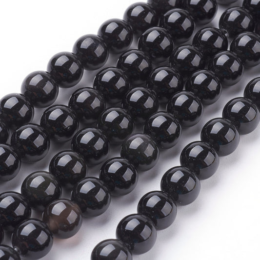 Obsidian Bead Strands Grade AA Black 8mm