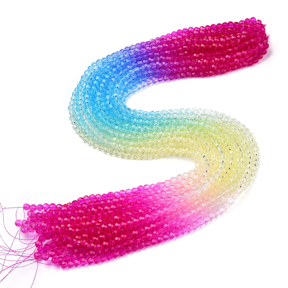 Transparent Glass Beads Strands, Segmented Multi-color Beads, Faceted(32 Facets), Round, Assorted