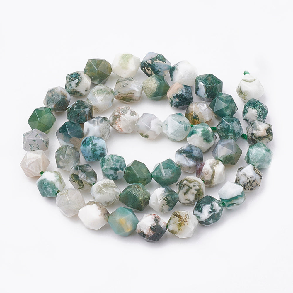 Tree Agate Star Cut Round 8mm Bead Strands