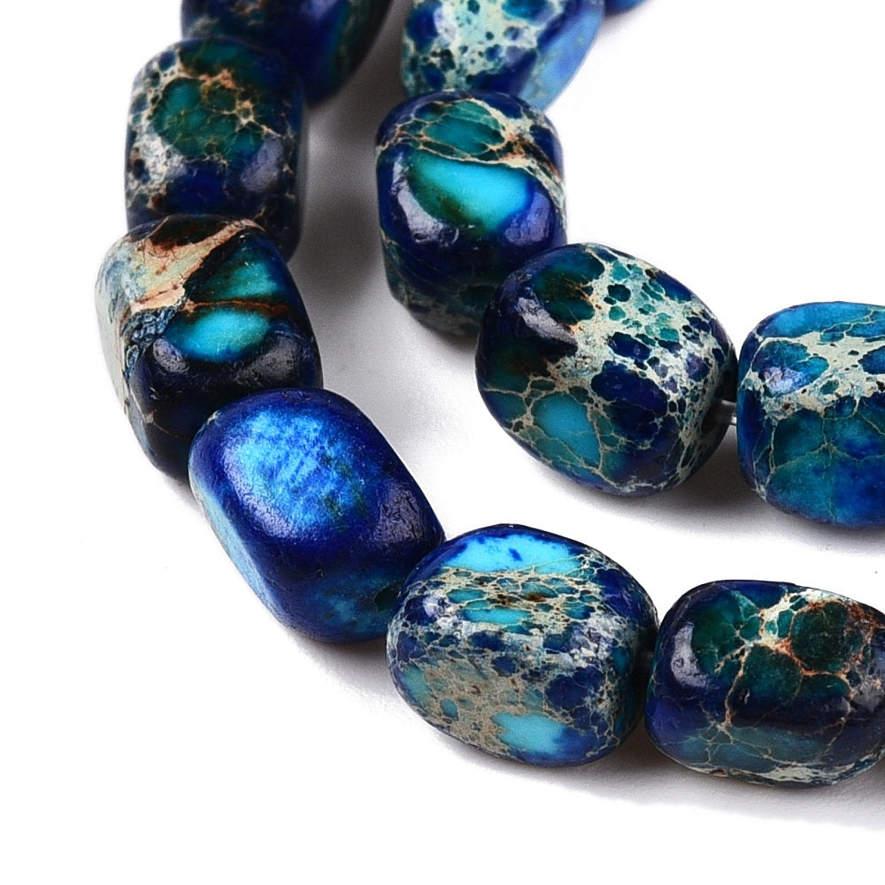 Imperial Jasper Beads Dyed Cuboid Blue 6.5–7.5x6x5–6mm (53–60pcs/Strand) The Pink Bead Shop