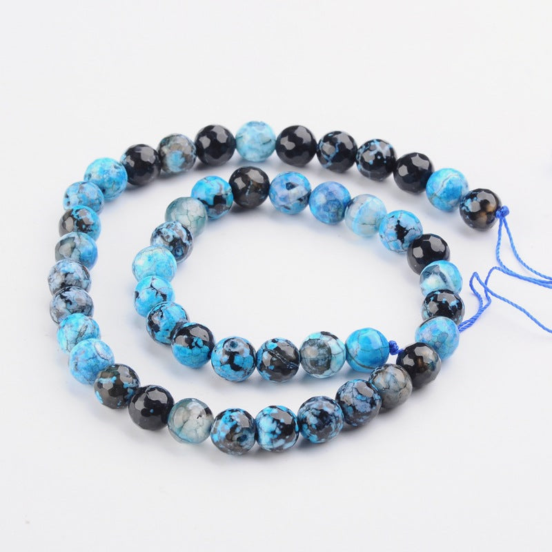 Faceted Round Dyed Natural Fire Crackle Agate Beads Strands, Deep