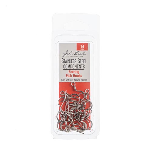Stainless Steel Earring Fish Hook 14mm (20pcs) The Pink Bead Shop