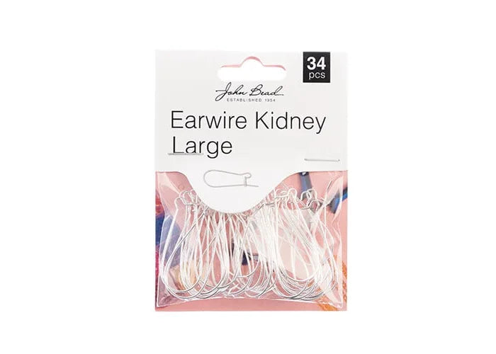 Large Kidney Earwires – Silver, Approx. 33×15mm, Pack of 34pcs | The Pink Bead Shop