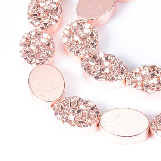 Electroplate Hematite Bead Strands, Oval, Rose Gold Plated 14mm