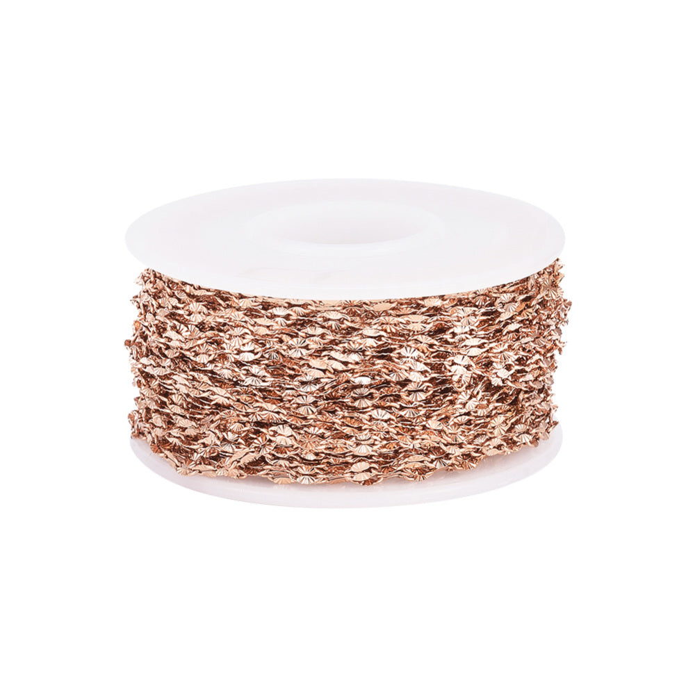 Ion Plating(IP) 304 Stainless Steel Textured Dapped Chains, Cable Chains, Soldered, Flat Oval, Rose Gold SOLD BY THE METER
