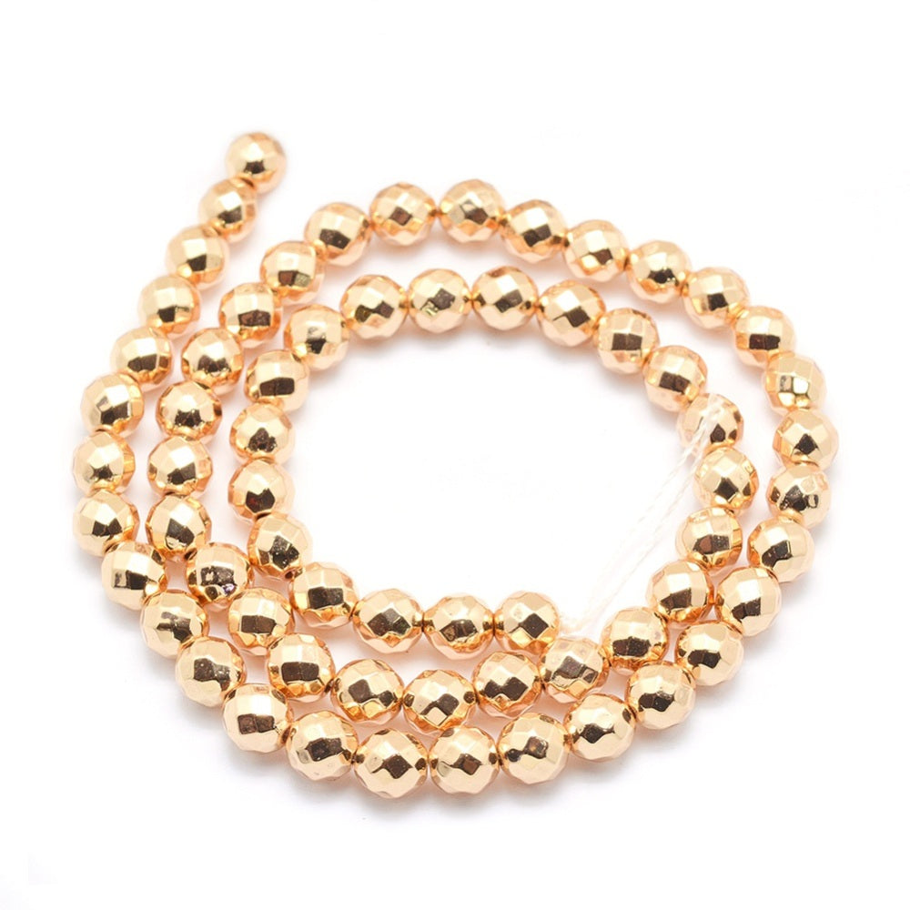 Hematite Faceted Grade AAA Long Lasting Plated 4mm Light Gold Bead Strands